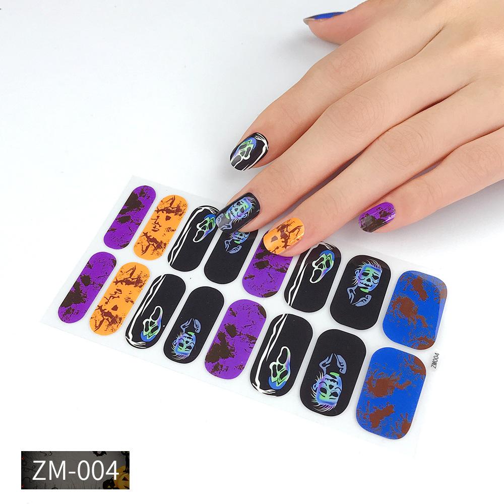 ZM Full Cover No-Cure Gel Nail Wraps, Halloween Style Autumn Winter Nail Stickers, Nail Patch Films