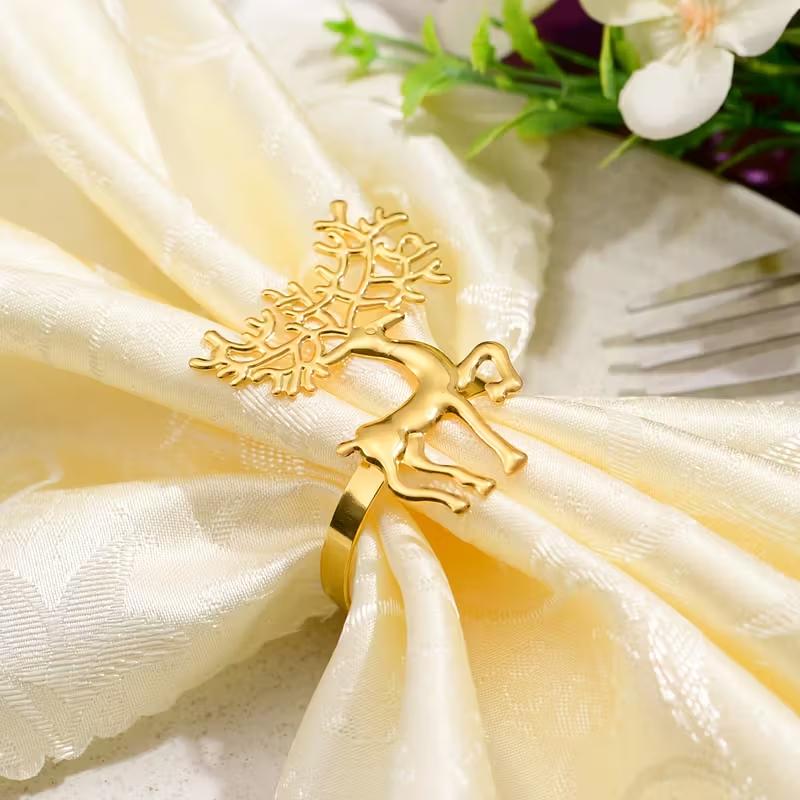 6/12/24 шт. Рождественские кольца для салфеток Золотой лось Декоративные держатели для салфеток Праздничные аксессуары для обеденного стола Декор для рождественской вечеринки Подарки