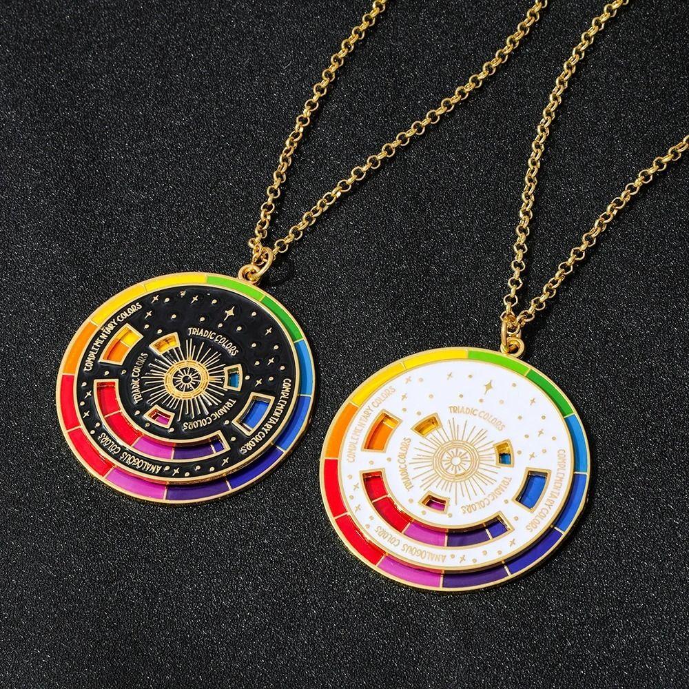 Adjustable Chain Color Wheel Necklace Unique Palette Pendant Fashion Rotating Round Pendant Gift