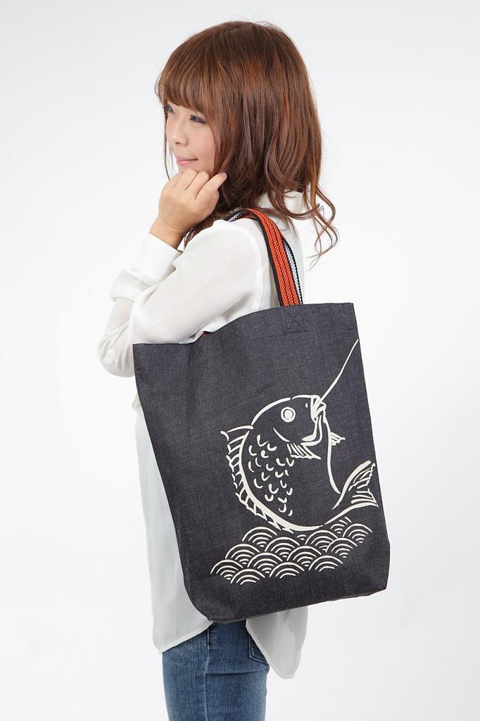 Джинсовая сумка-тоут Kurashiki, Ретро-японский узор, Вертикальный размер, Сделано в Японии (Санада Юкимура Рокумон Сен)