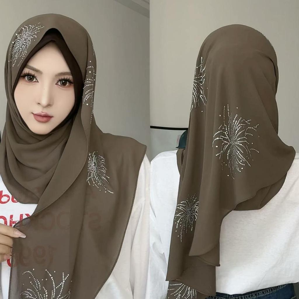 Женский этнический шарф-платок со стразами - Малайзийский стиль