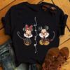 Unisex Mickey and Minnie Print T-shirt Casual Round Neck Short Sleeves T Shirt Summer Casual Clothing Top Black Tee