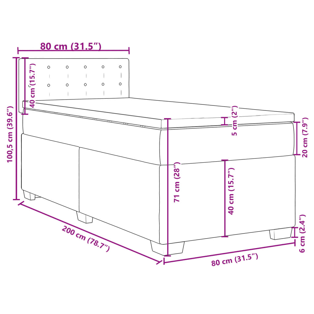 Box Spring Bed with Mattress Black 80x200 cm Fabric