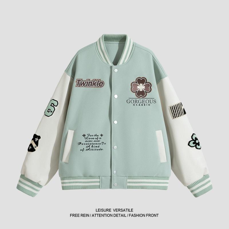 Spring Autumn Men Women Patchwork Baseball Couples Coats Harajuku High Street American Style Embroidery Flight Stand Collar Softshell Jacket