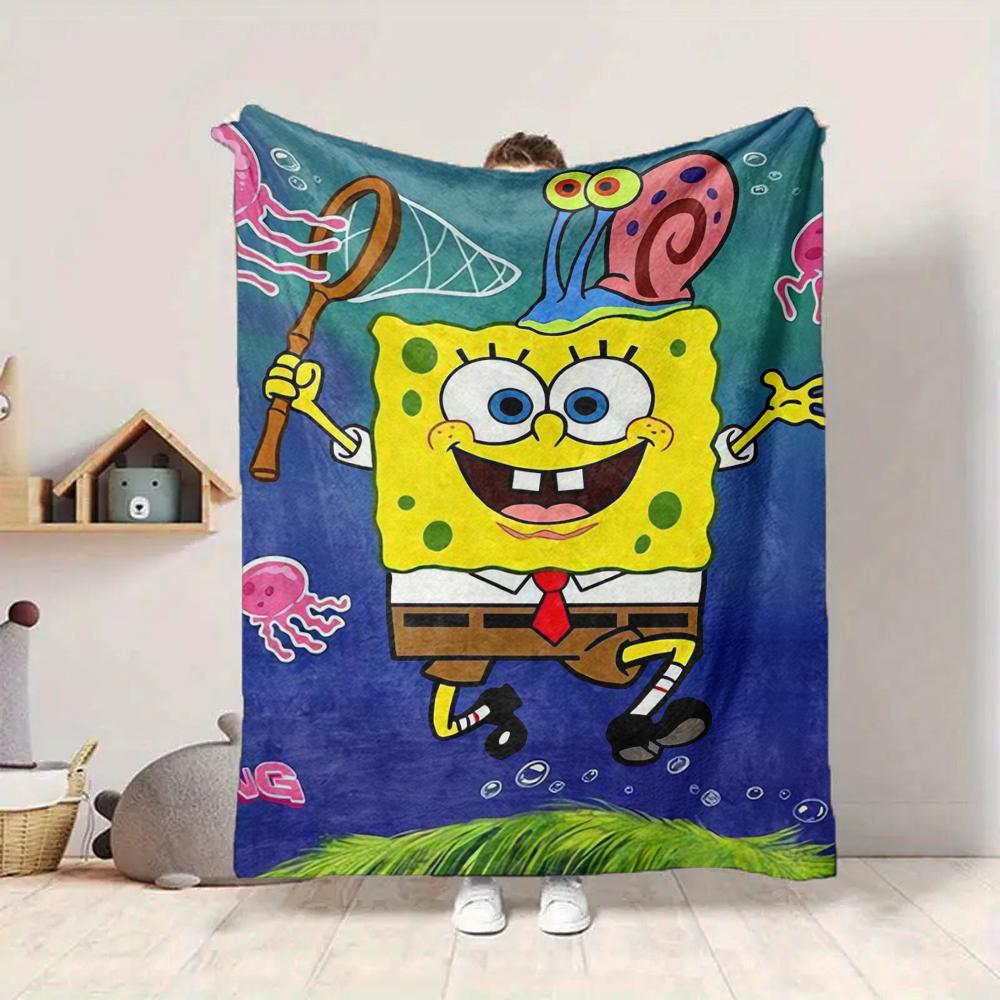 1Pc Spongebob'S Underwater Adventure Blanket Soft And Comfortable Casual Warm Camping Travel Christmas Halloween Xmas Gift M928335