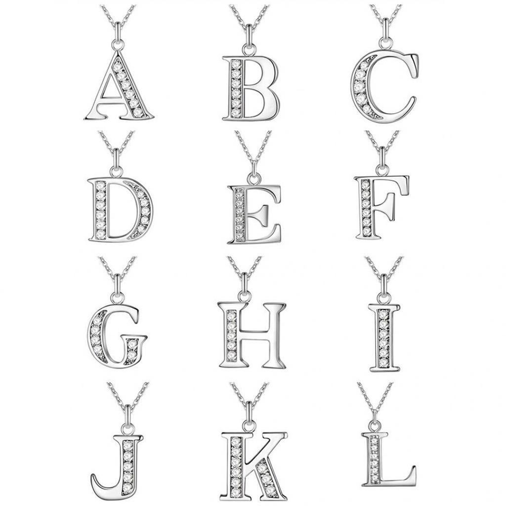 Simple Shiny Zircon 26 English Letters Pendant Women Men Thin Necklaces Jewelry MIT
