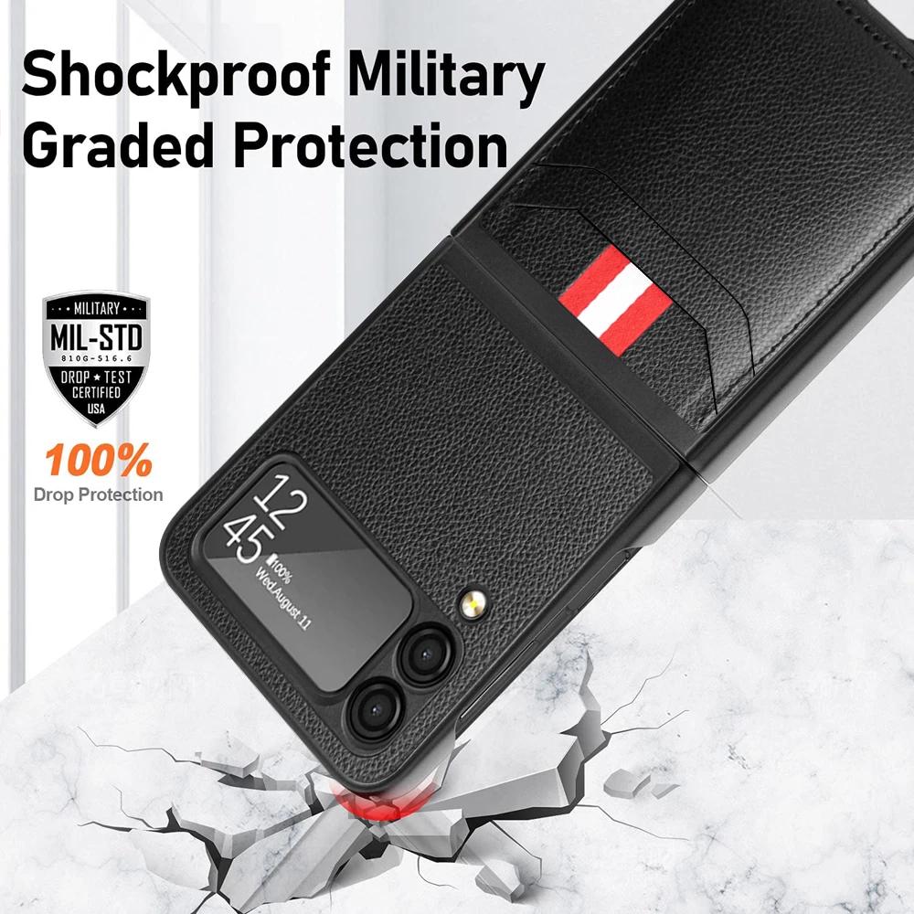 For Samsung Z Flip 7 3 4 5 6 flip7 FE flip6 Flip4 Flip5 Anti-Glare Leather Case for Samsung Galaxy Z Flip 3 5G Flip3 Card Holder