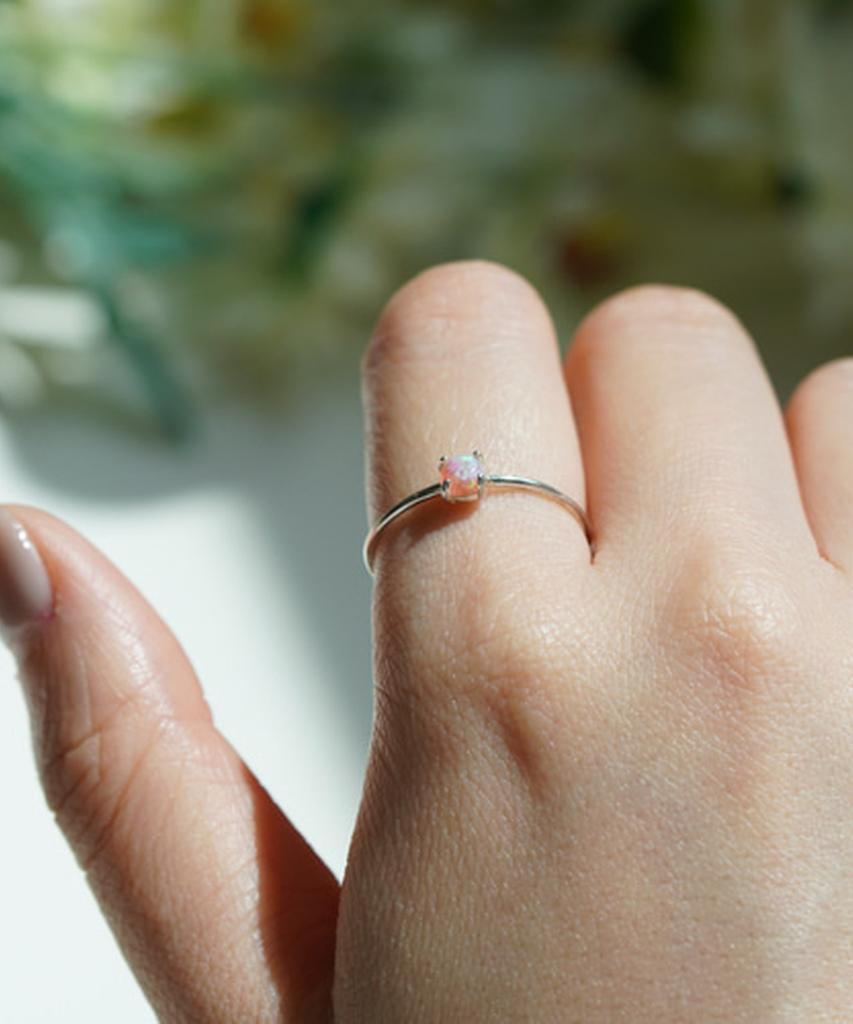 Alleun Silver 925 Moonstone Pink Layered Ring