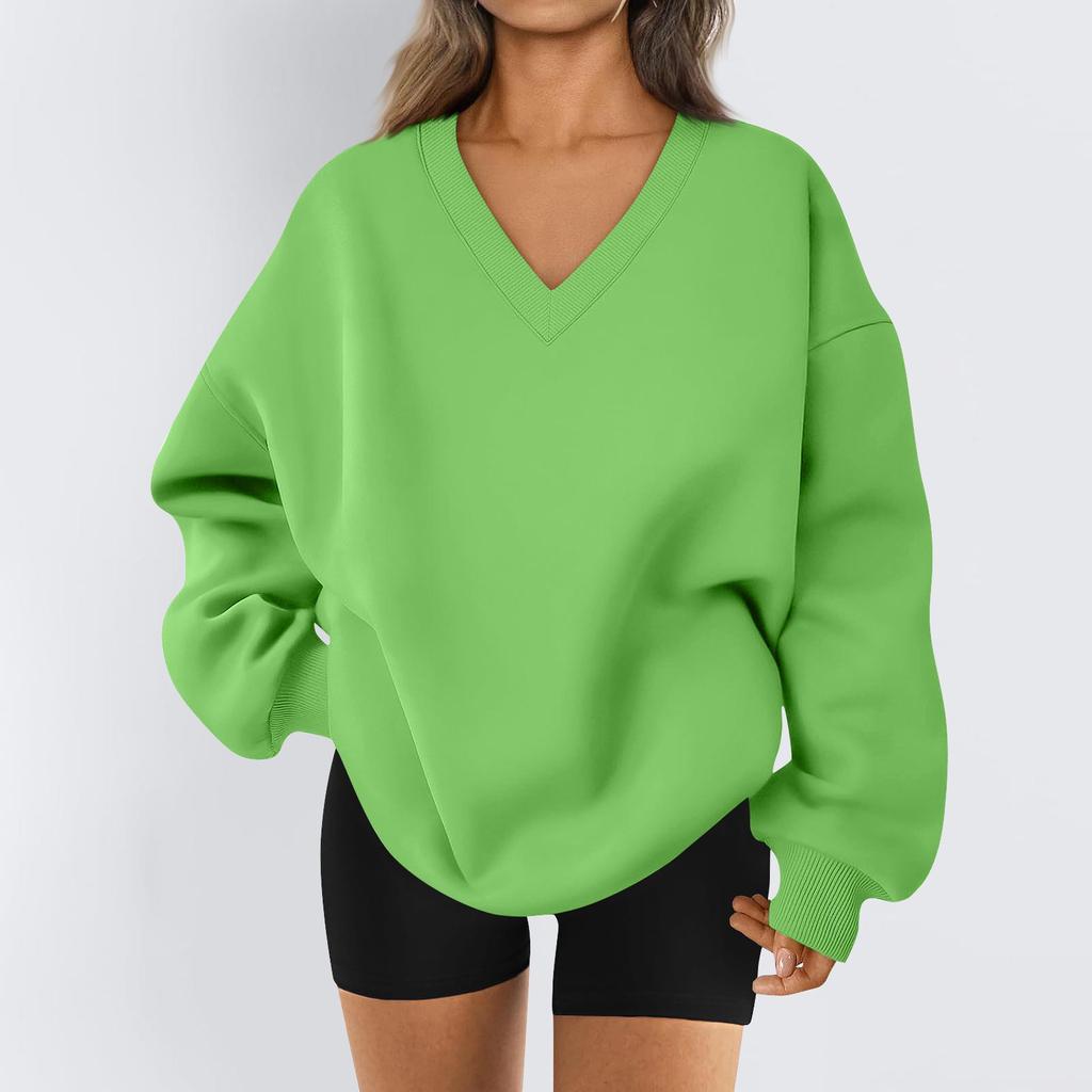 Women's Sweatshirt Sports Flannel  Sweatshirt Long Sleeve Top Casual V-Neck Sweatshirt