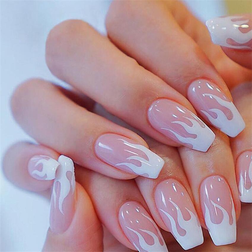 24Pcs Purple Bunny Design Full Coverage Press On Nails Artificial Removable Fake Nail Art Acrylic False Nails Finished
