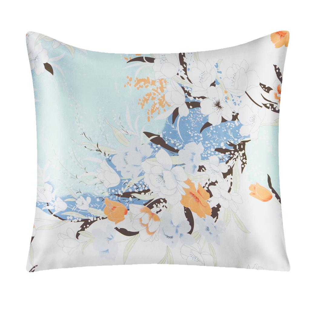 100 Percent Silk Pillowcase Floral Print Both Sides With Zipper Multicolor Decorative Throw Pillow Cushion Cover