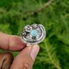 Sterling Silver Natural Larimar Engagement Statement Wife Flower Ring Jewelry