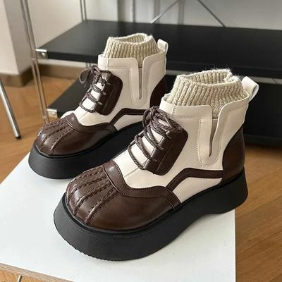 2024 Новые женские зимние короткие ботинки «Челси» в британском стиле, женские дизайнерские ботильоны с круглым носком, ботильоны из искусственной кожи на платформе