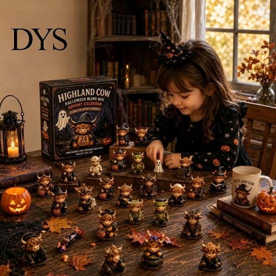 Halloween Countdown Gift Box Highland Cow Advent Calendar, 24 Days Desk Decorations with 24Pcs Figurines, Spooky 2026 Calendar
