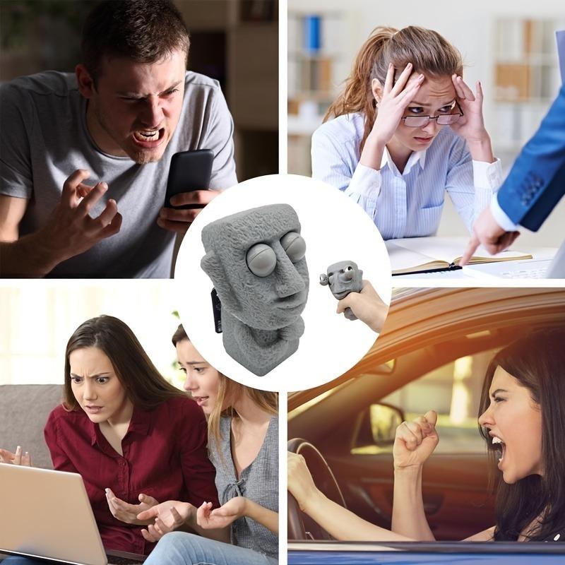 Мягкая фигурка-камень с медленным возвратом, антистресс - Сжимаемая, подвижные глаза, забавная мимика, стиль Моаи, расслабляющий подарок для детей