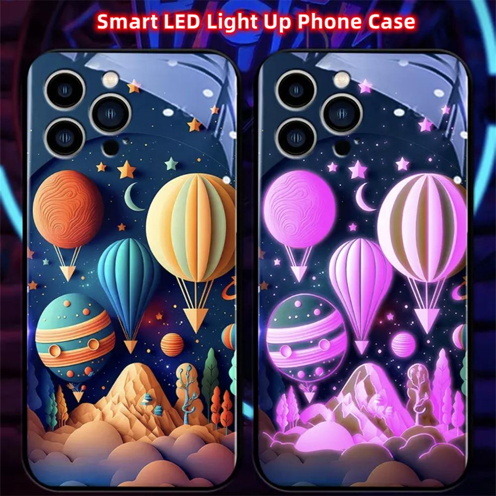 Чехол из закаленного стекла со светодиодной подсветкой «Воздушный шар» для iPhone Samsung
