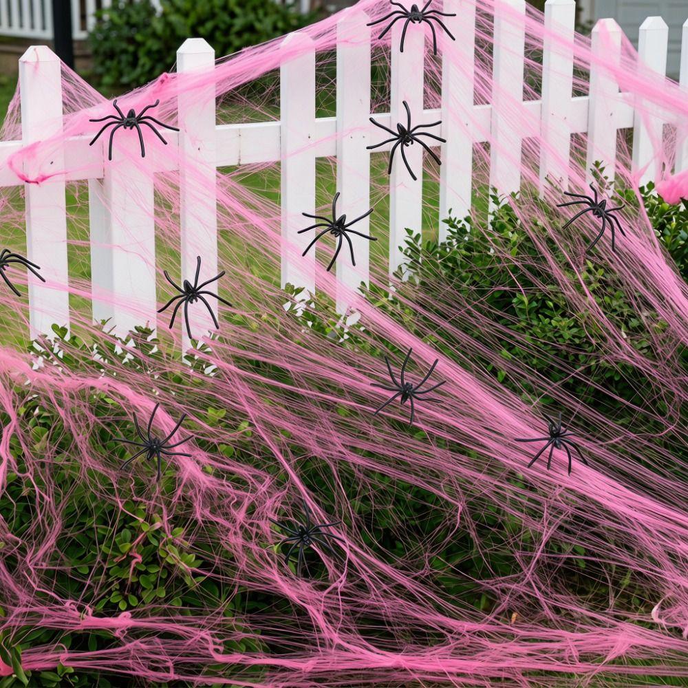 Stretchable Spider Cobwebs Pink Fake Spider Web Scary Cotton Cobweb Indoor Outdoor
