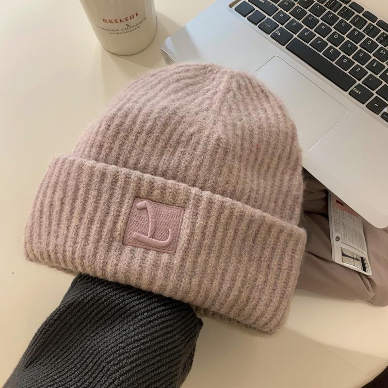 Осенне-зимняя шапка из толстой шерсти с большой окружностью головы, свободная теплая шапка, вязаная защитная шапка для ушей, женская шапка