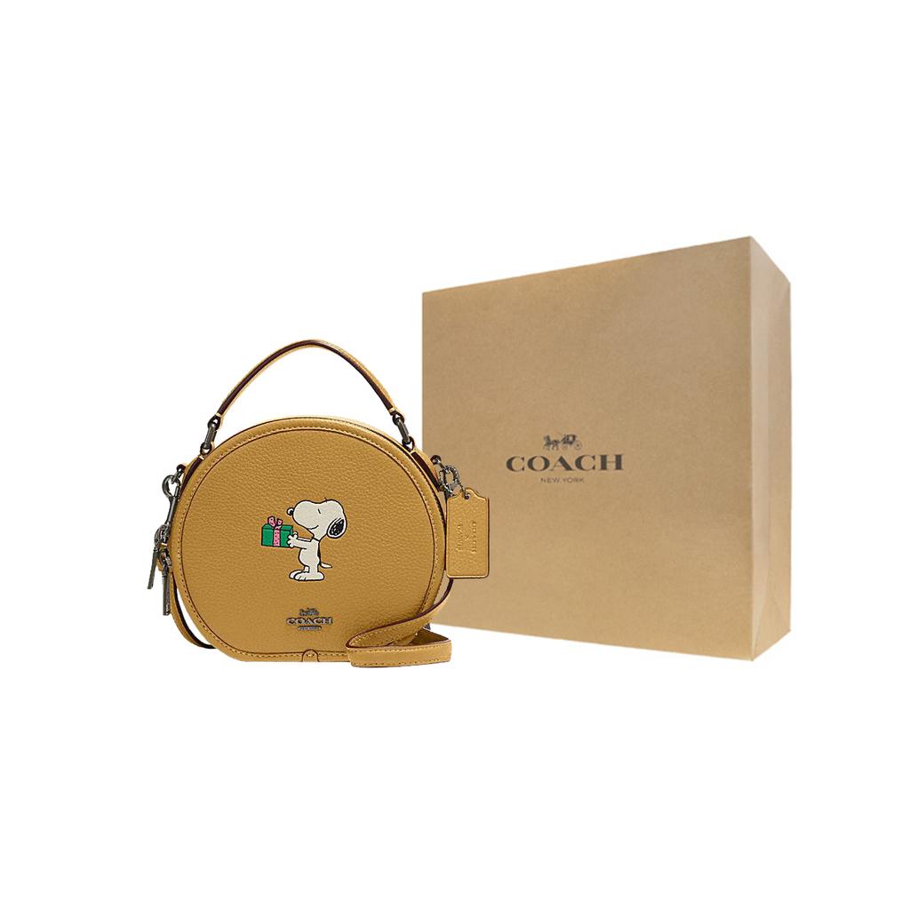 New COACH Peanuts Snoopy Collaboration Dempsey Cow Leather Handbag, Shoulder Bag, Crossbody Bag Small Women's Earth Yellow CF290-QBRQD