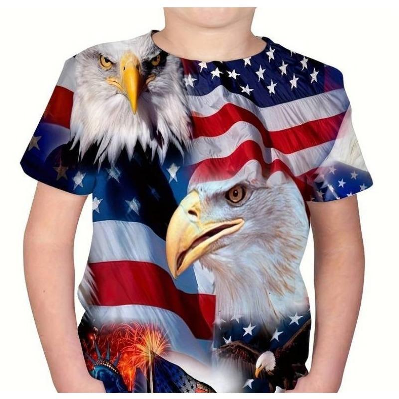 Детские футболки, летние футболки с круглым вырезом и принтом 3D-орла, модные и повседневные детские футболки для мальчиков с короткими рукавами