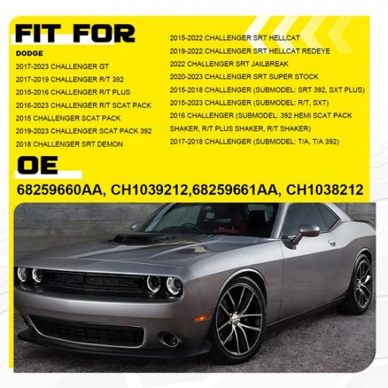 Fog Light Cover Set For 2015- Dodge Challenger Left Right Side Bumper Black