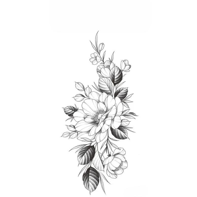 Sexy Black Large Snake Flower Fake Tattoo Stickers For Women Dot Rose Peony Temporary Tattoos Diy Water Transfer Tatoos Girls