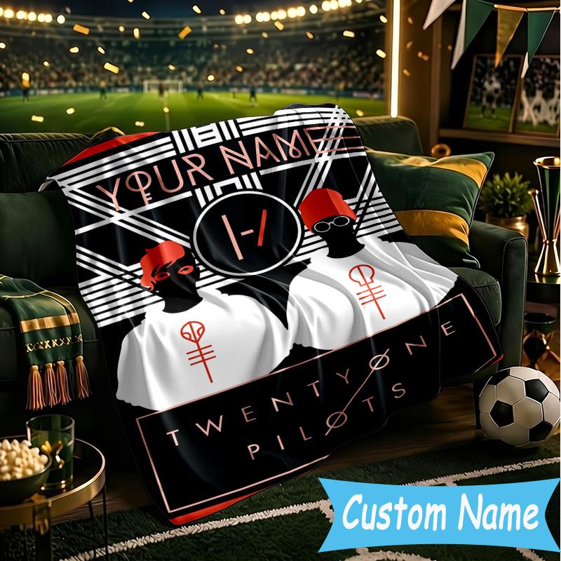 Custom Name Twenty One Pilots Music Evolution Flannel Blanket, Use for Birthday/Holiday Gift, Soft Blanket for Sofa/Bed/Camping/Office, Home Decor