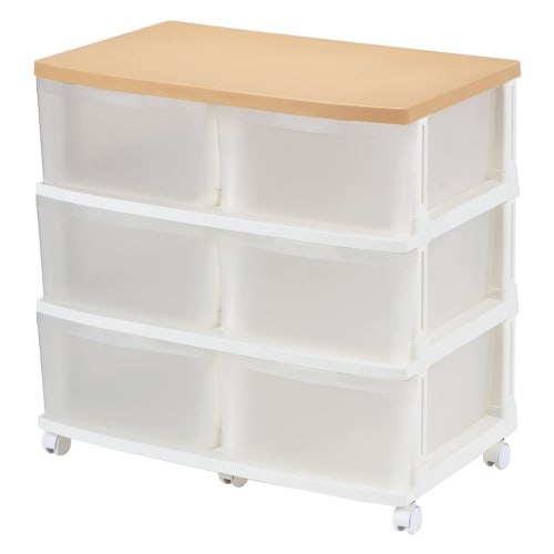 JEJ EMING Deep Storage Unit with 6 Drawers, Casters, Smoke Brown, Reinforced Flat Double-Layer Top (Set of 1) EW-EM-6(SBR)