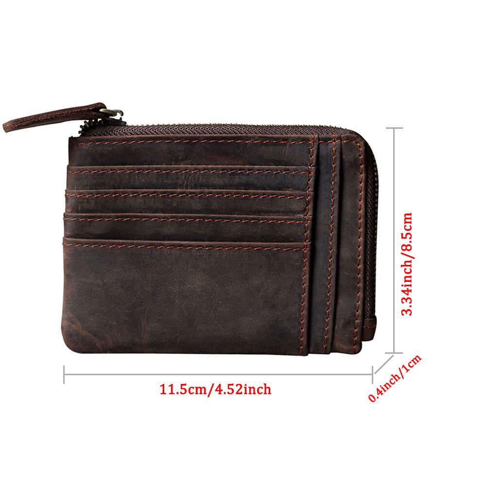 Многослотовое ретро кофейное ручной работы из кожи Crazy Horse мужское дизайнерское портмоне на молнии для монет и кредитных карт, маленькие кармашки