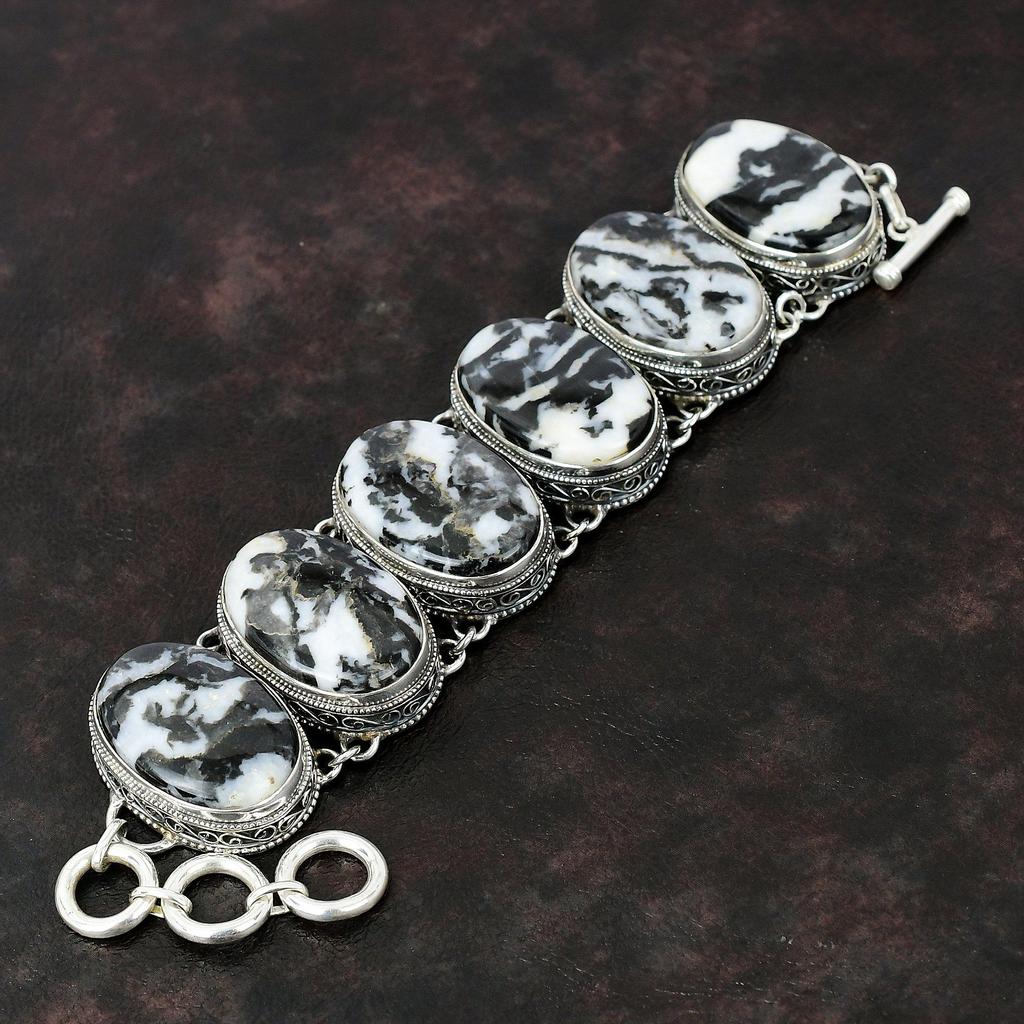 Белый бирюзовый браслет Buffalo Винтажный браслет Браслет из стерлингового серебра 925 пробы Ювелирные изделия ручной работы Браслет из драгоценных камней Регулируемый браслет-цепочка