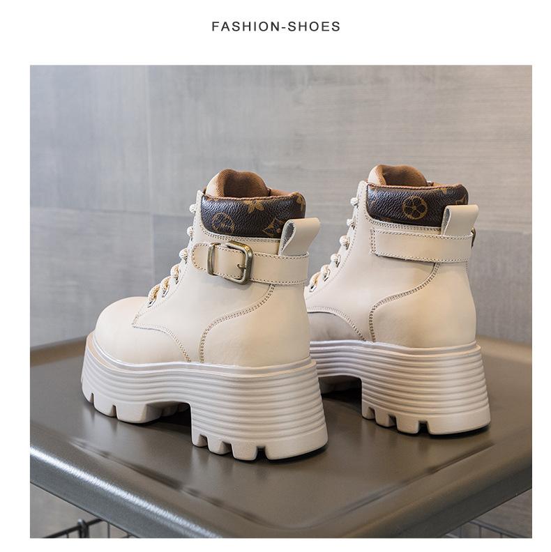 2024 новые 9 см внутренняя высота увеличивается кожа толстая подошва маленький размер женские короткие на шнуровке повседневные теплые хлопковые туфли ботинки Martin женские