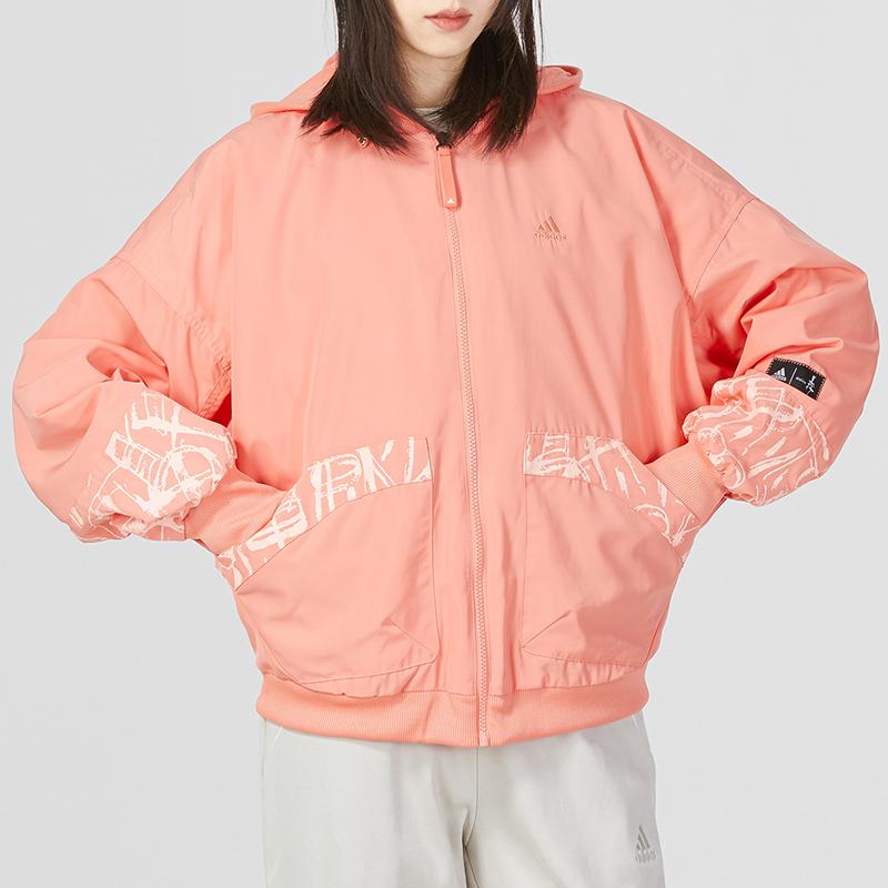 Adidas Теплая спортивная повседневная куртка с капюшоном, женская верхняя одежда, розовая HZ2997