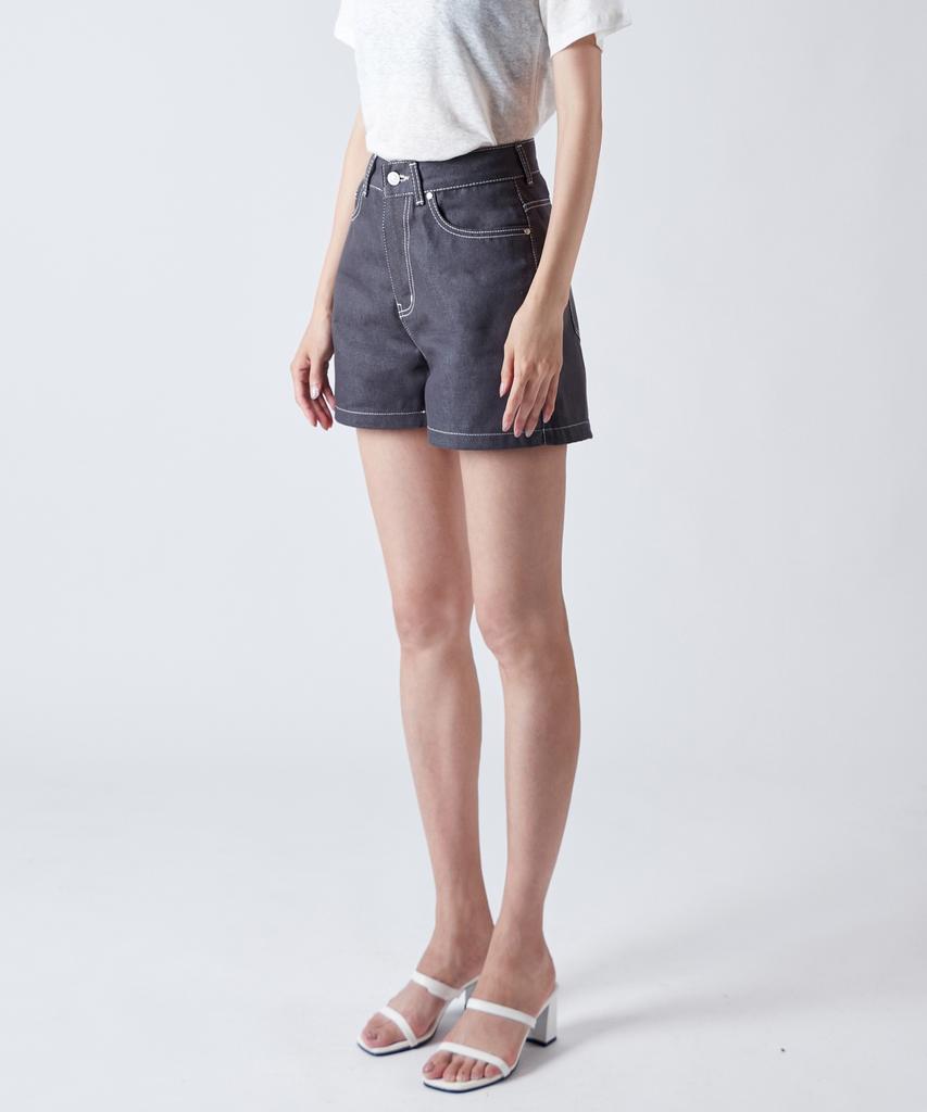 SALON DE SEOUL High-Waisted A-Line Denim Shorts W - Cool Gray