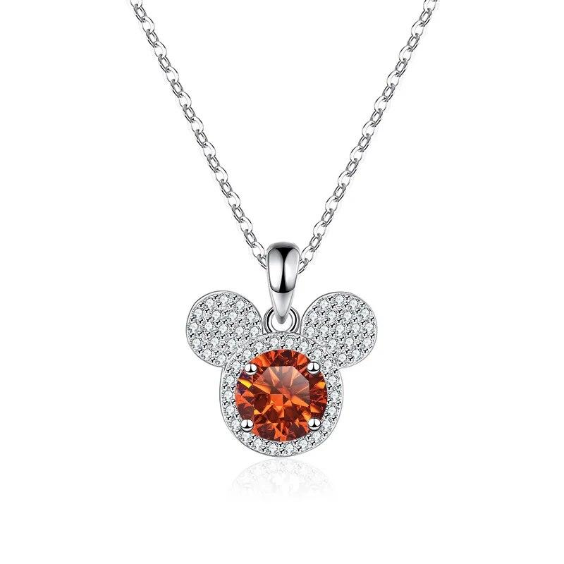 Bague Ringen Кулон из стерлингового серебра S925, 1 карат, муассанит, бриллиант, ожерелье, женская мода, роскошные украшения, голова мыши Микки