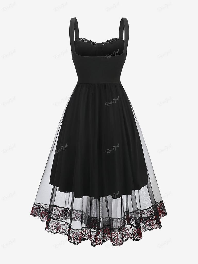 Rosegal плюс размер винтажное кружевное сетчатое платье трапециевидной формы с открытой спиной и пряжкой, многослойное платье-майка