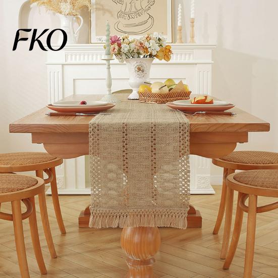 Durable Woven Table Runner Bohemian Runner, Rustic Fringed Ramie Decorative Dining for Farmhouse Home