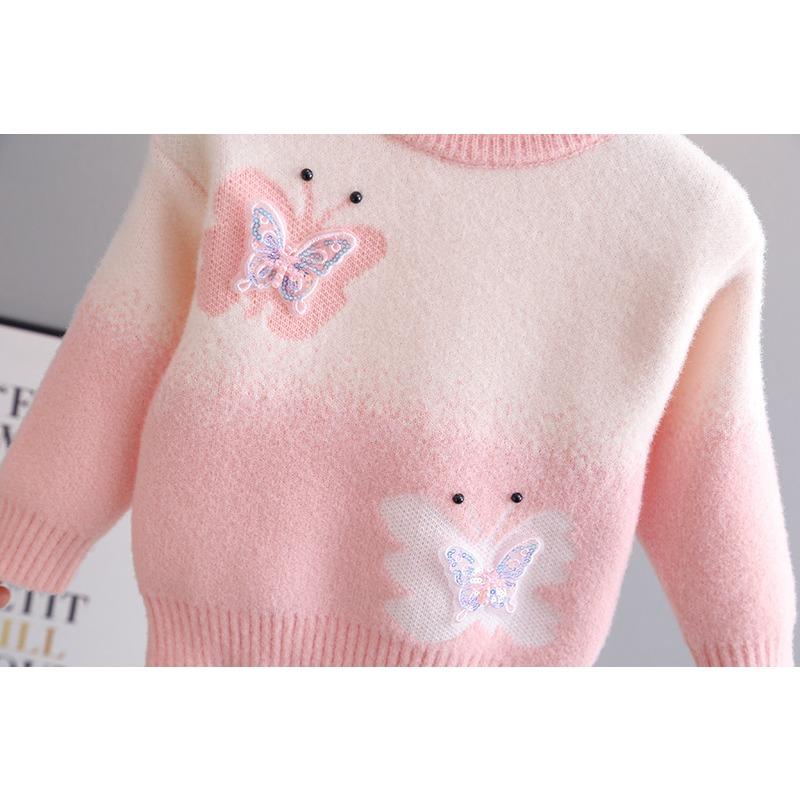 Girls' Sweaters Autumn and Winter Thickened Children's Winter Girls Butterfly Girls Tops