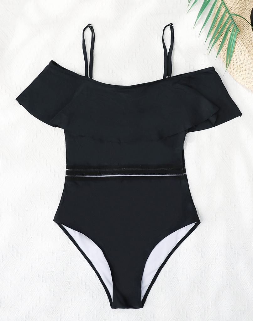 Женский купальник, черная лямка, сексуальный цельный тонкий купальник с высокой талией, бикини