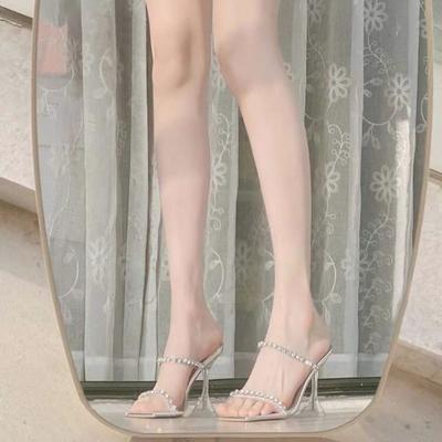 2025 лето новые женские босоножки со стразами на высоком каблуке-шпильке прозрачные квадратные серебряные босоножки черного цвета