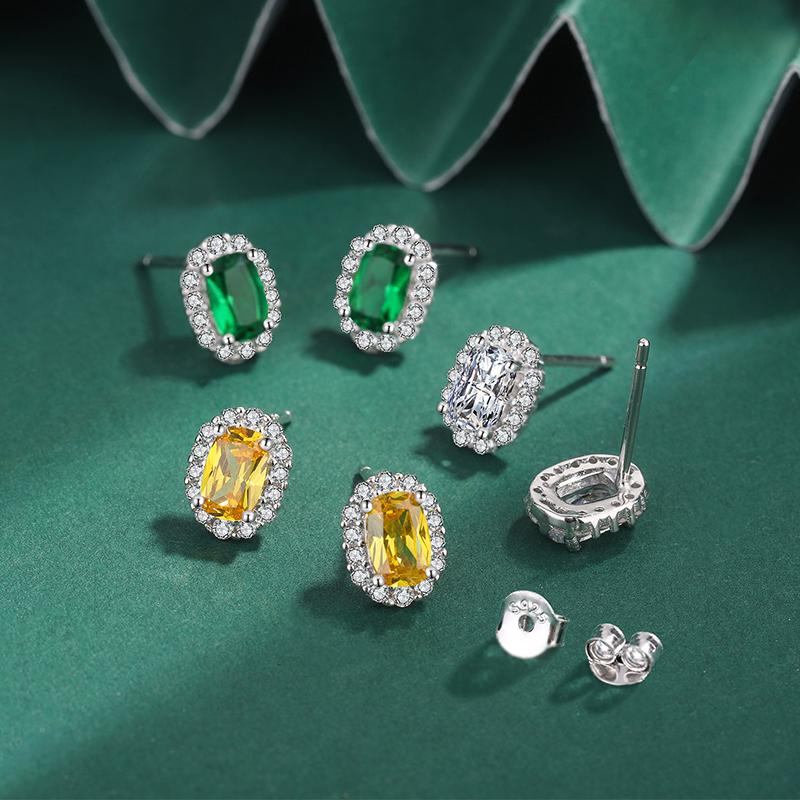 Изысканные красочные серебряные серьги с цирконом S925 для женской моды, круглые зеленые, желтые серьги с цирконом, ювелирные изделия, подарок на годовщину, ювелирные изделия из стерлингового серебра