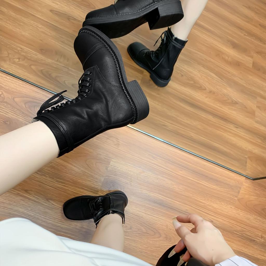 Grape Mother Winter New Knight Boots Comfortable Round Head Wear Platform Martin Boots Front Lace-up Cool Women's Boots