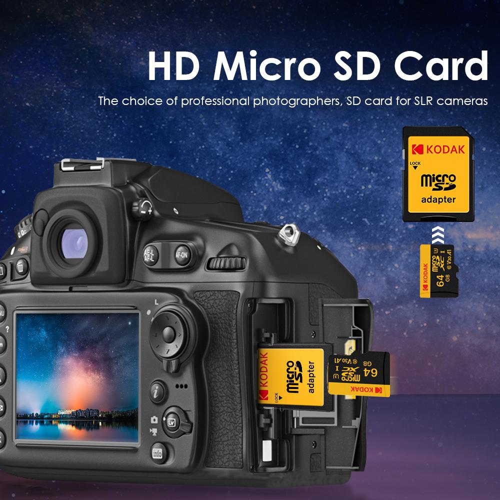 Kodak Карта флэш-памяти ULTRA PERFORMANCE U3 V30 A1 microSDXC UHS-I с адаптером класса 10 UHS-1, до 100 МБ/с для смартфона с зеркальной камерой