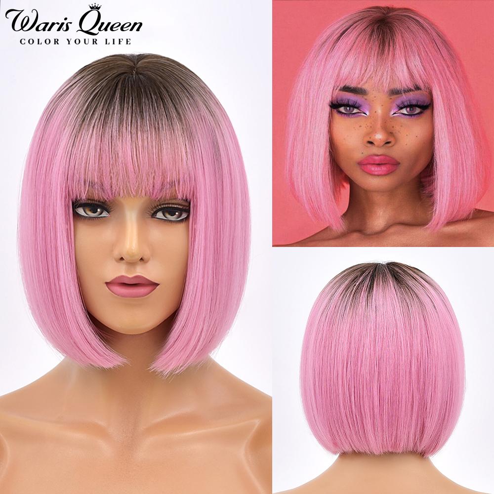 Blonde Red Short Bob Wig Synthetic Wig For Women With Bangs Lolita Cosplay Party Natural Hair Heat Resistant Fiber Wigs