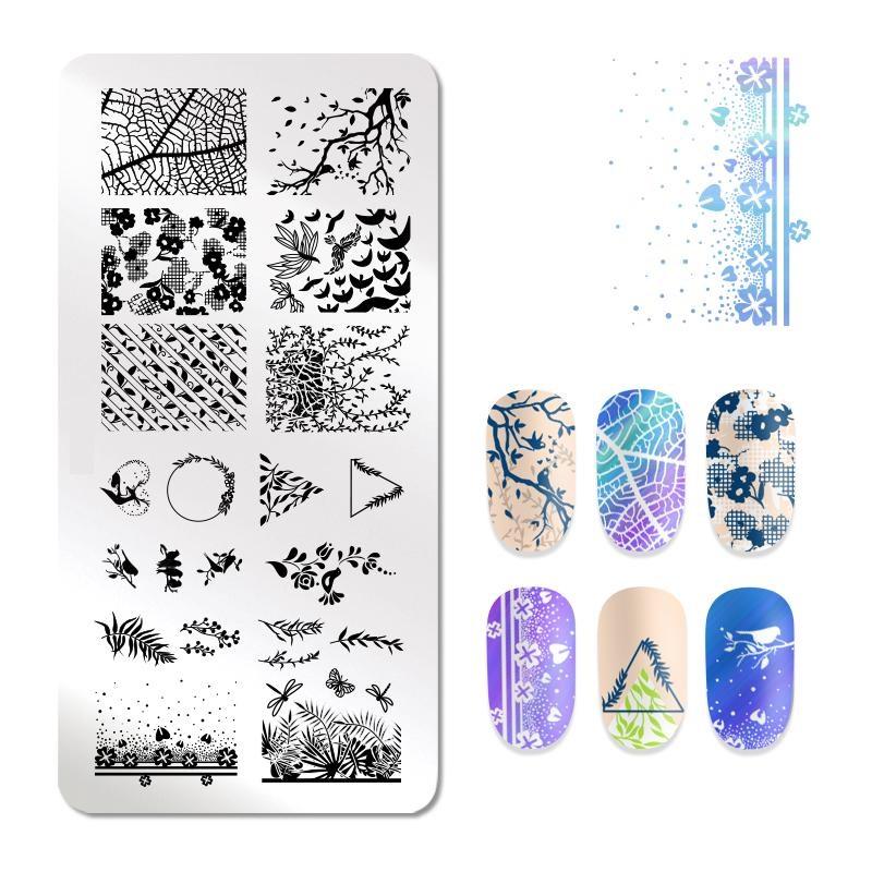 Штамповочные пластины для дизайна ногтей, листья, цветы, трафареты из нержавеющей стали, инструменты для штамповки изображений для ногтей, маникюрные инструменты