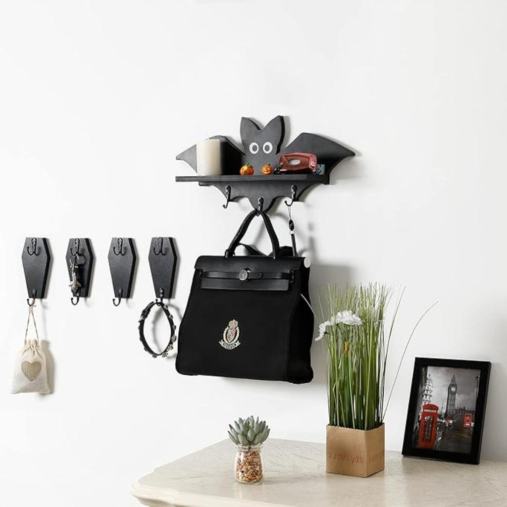 1pc Gothic Coffin Wall Hook for Keys Spooky Home Decor for Wall Rustic Black Wooden Hanger for Mugs Purse Towel Clothes Wall Mounted Coffins Hanger