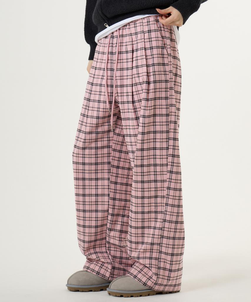 UNKNOWN PLANET Check Elastic Waist Pants Pink