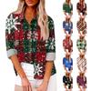 Женская свободная повседневная рубашка с длинными рукавами и рождественским принтом, кардиган с принтом и карманами