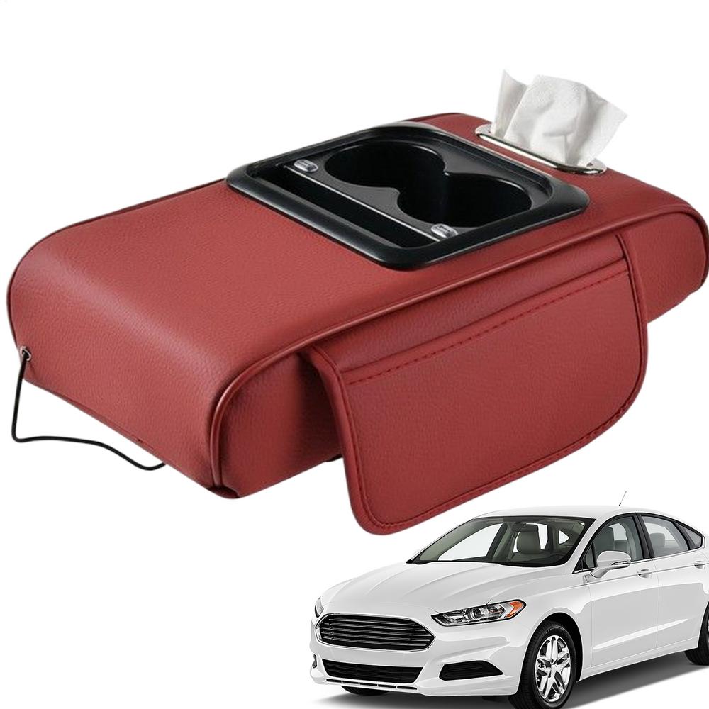 Car Armrest Cushion With Cup Holder Auto Center Console Armrest Cushion Box Elastic Belt Design Vehicle Interior Accessories For