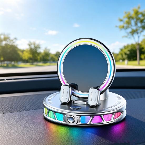 Беспроводная зарядка Автомобильный держатель для телефона с RGB подсветкой 15 Вт Магнитная подставка-зарядка для телефона Вакуумное крепление Держатель для зарядки телефона Автоаксессуары