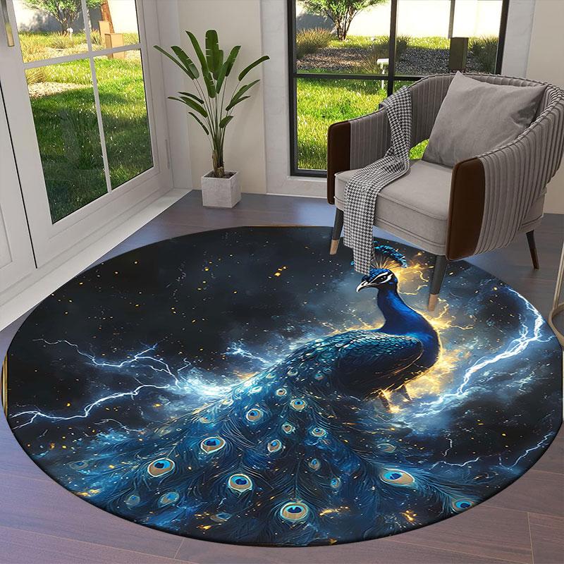 Vintage floral peacock Round Area Rug,Carpet Rug for Living Room Bedroom Sofa Playroom Decor,Non-slip Floor Mat